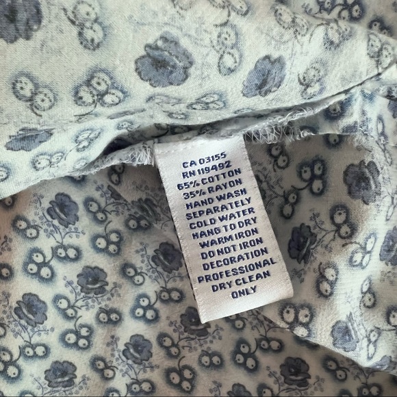 APRIL CORNELL Floral Blue and White Short Sleeve Tunic Top Women’s Size Medium - Picture 7 of 11